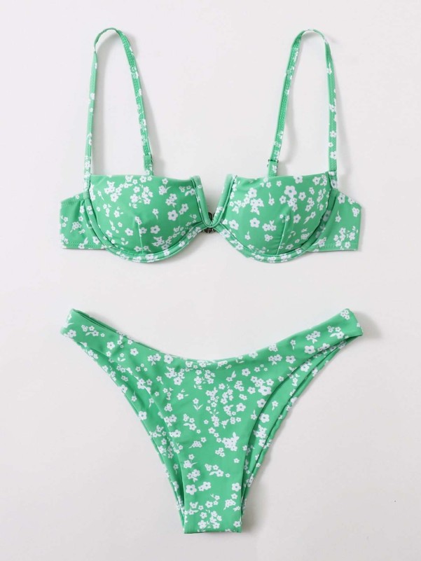 Ditsy Floral V Wired High Cut Bikini Swimsuit