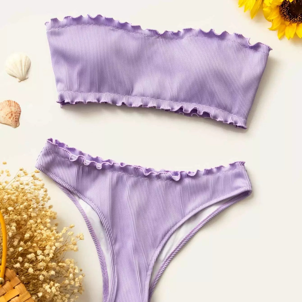And The Why Frill Trim Bandeau Bikini Swim Set main image 0