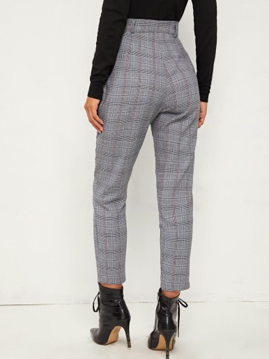 Plaid Print Slant Pocket Tailored Pants