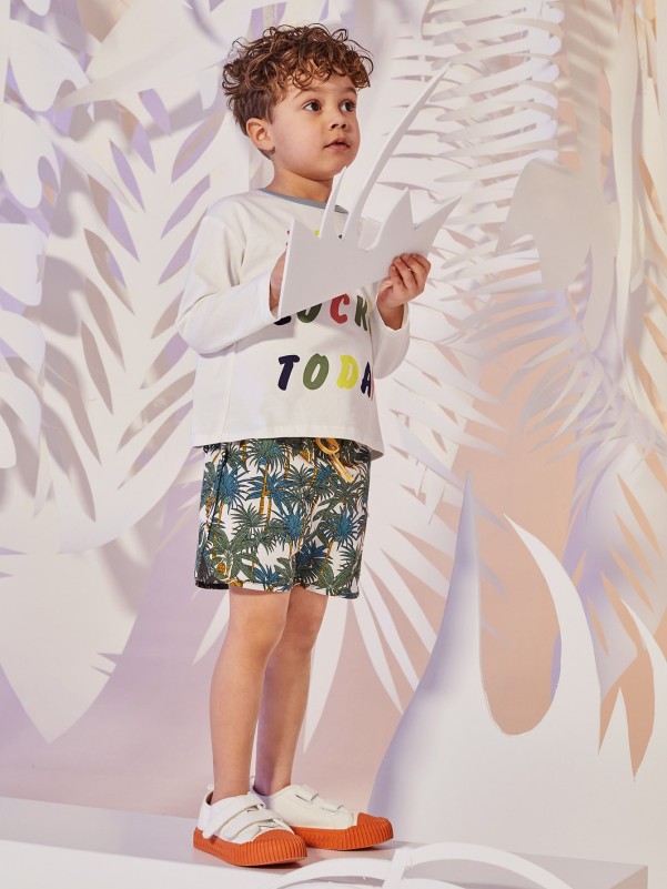 Toddler Boys Drawstring Waist Tropical Print Shorts