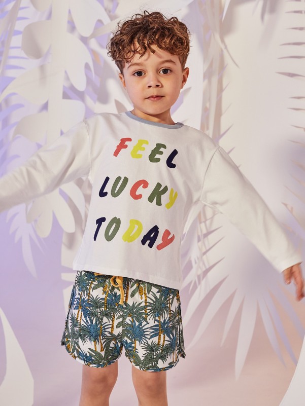 Toddler Boys Drawstring Waist Tropical Print Shorts