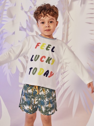 Toddler Boys Drawstring Waist Tropical Print Shorts