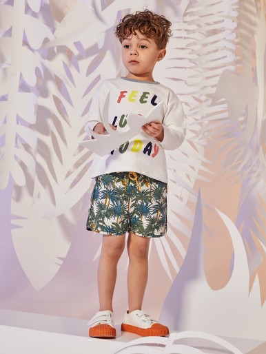 Toddler Boys Drawstring Waist Tropical Print Shorts