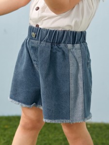 Toddler Girls Contrast Sideseam Raw Hem  Denim Shorts