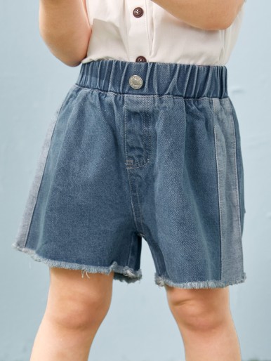 Toddler Girls Contrast Sideseam Raw Hem  Denim Shorts