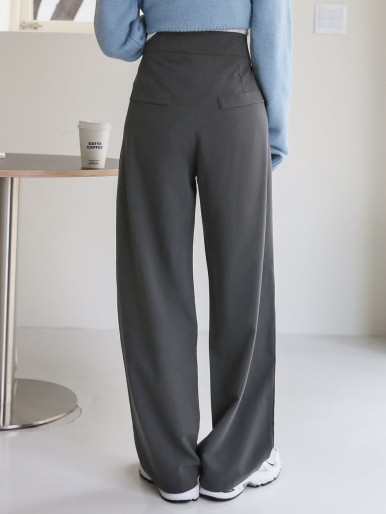 Fold Pleated Slant Pocket Tailored Pants