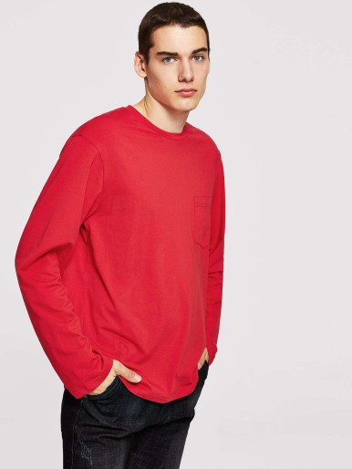 Men Pocket Front Solid Tunic Tee