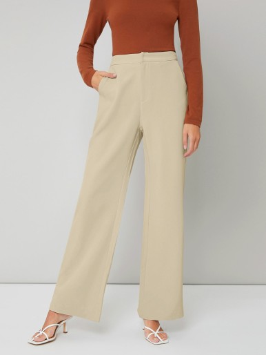 Solid High Waist Wide Leg Pants