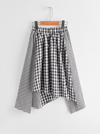 Girls Asymmetrical Hem Gingham Skirt