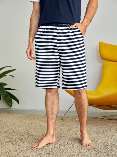 Men Striped Pajama Shorts