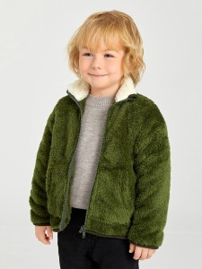 Toddler Boys Contrast Panel Zipper Teddy Jacket