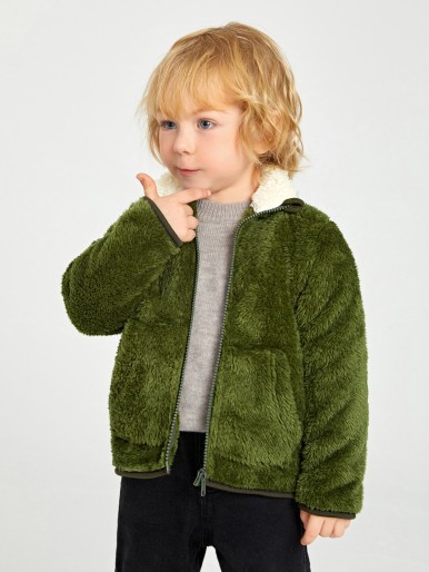 Toddler Boys Contrast Panel Zipper Teddy Jacket