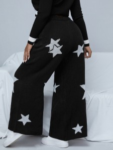 Plus High Waist Star Pattern Wide Leg Knit Pants