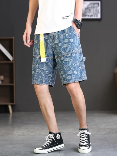 Men Paisley Print Denim Shorts