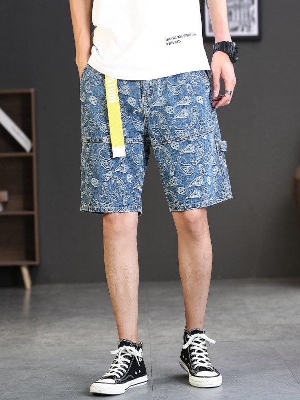 Men Paisley Print Denim Shorts