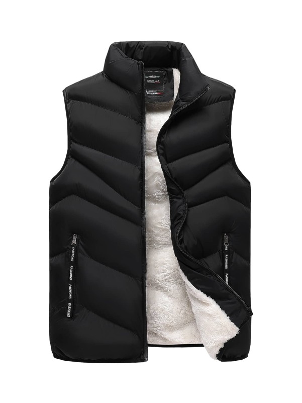 Men Teddy Lined Zip Up Sleeveless Puffer Coat