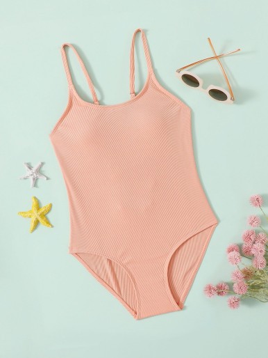 Girls Lace-up One Piece Swimsuit