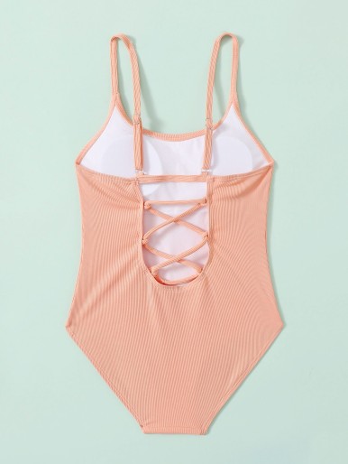 Girls Lace-up One Piece Swimsuit