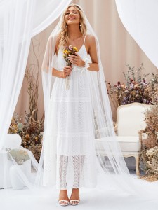 Solid Guipure Lace Wedding Dress Without Veil