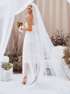 Solid Guipure Lace Wedding Dress Without Veil