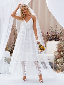 Solid Guipure Lace Wedding Dress Without Veil