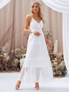 Solid Guipure Lace Wedding Dress Without Veil