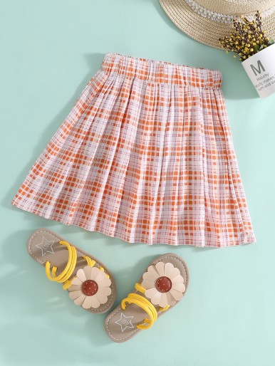 Toddler Girls Plaid Print Pleated Skirt