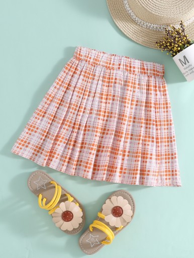 Toddler Girls Plaid Print Pleated Skirt