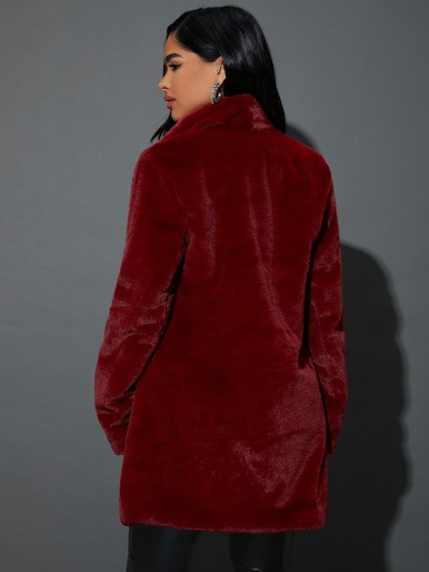 Shawl Collar Open Front Fuzzy Coat