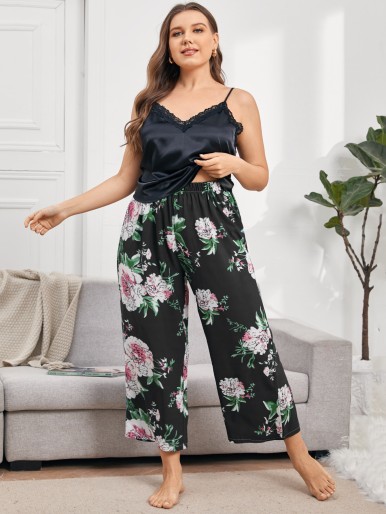 Plus 1pc Floral Sleep Pants