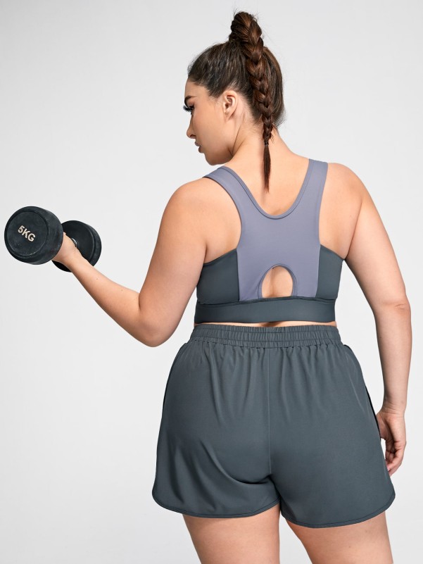 Plus High Support Colorblock Cut Out Back Sports Bra