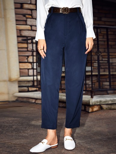 Solid High Waist Tapered Pants Without Belt