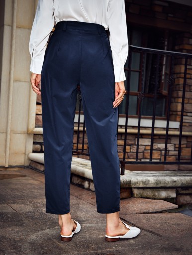 Solid High Waist Tapered Pants Without Belt