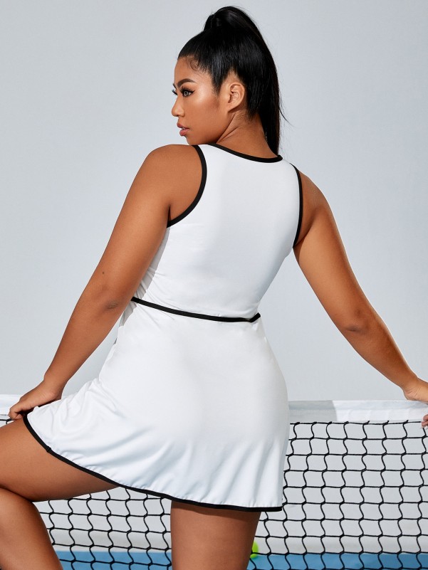 Plus Contrast Binding Colorblock Tennis Dress With Shorts