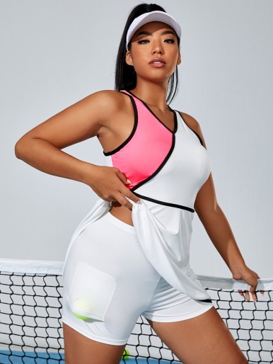 Plus Contrast Binding Colorblock Tennis Dress With Shorts