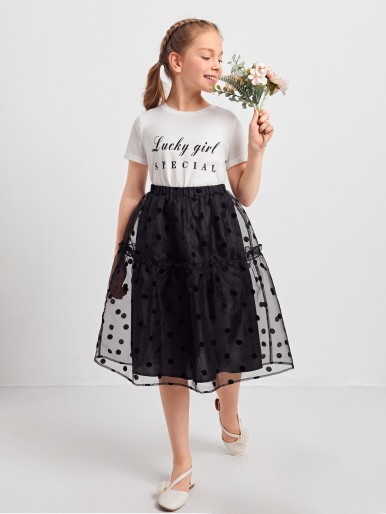 Girls Polka Dot Mesh Skirt