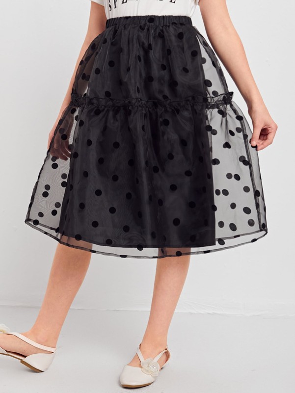 Girls Polka Dot Mesh Skirt