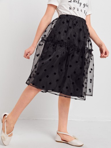 Girls Polka Dot Mesh Skirt