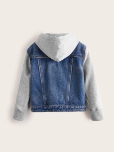 Toddler Boys Contrast Sleeve Flap Pocket Single Breasted Hooded Denim Jacket