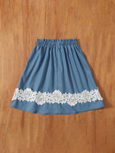 Girls Guipure Lace Appliques Paperbag Waist Skirt