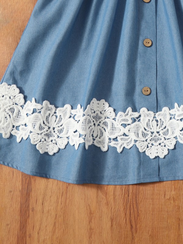 Girls Guipure Lace Appliques Paperbag Waist Skirt