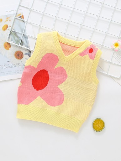 Toddler Girls Floral Pattern Sweater Vest