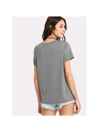 Knit T-shirt Grey Sleeve Length Short Sleeve Neckline Round Neck