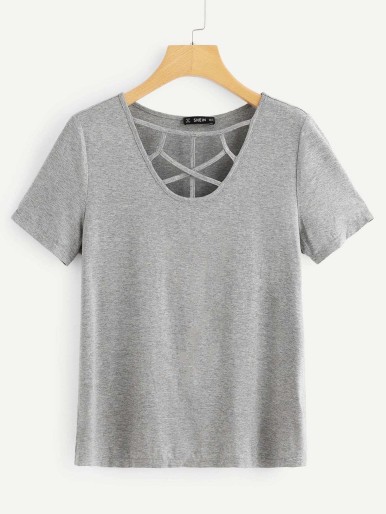 SHEIN Caged Neck Solid Tee
