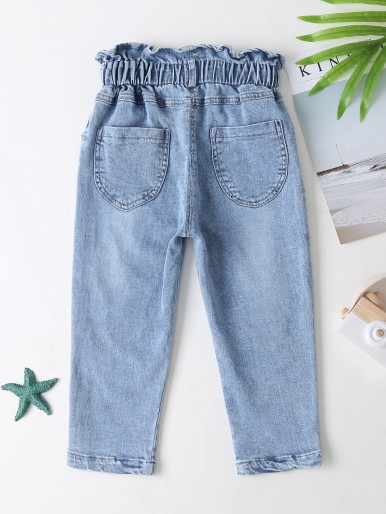 Toddler Girls Heart Embroidery Paper Bag Waist Jeans