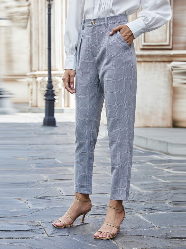 Plaid High Rise Tailor Pants