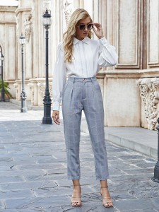 Plaid High Rise Tailor Pants