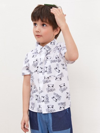 Toddler Boys Cartoon Panda Print Shirt