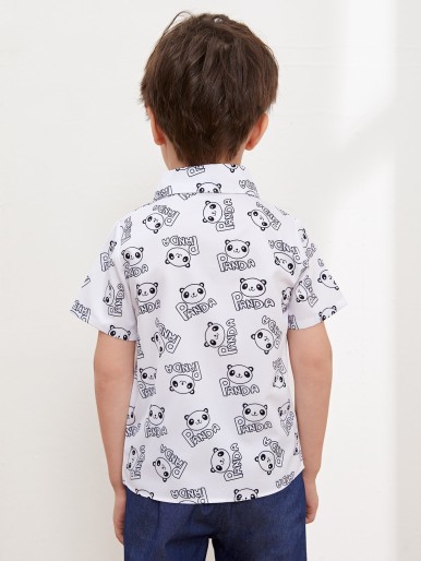 Toddler Boys Cartoon Panda Print Shirt