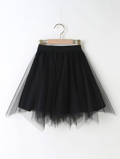 Girls Chevron Hem Mesh Overlay Skirt